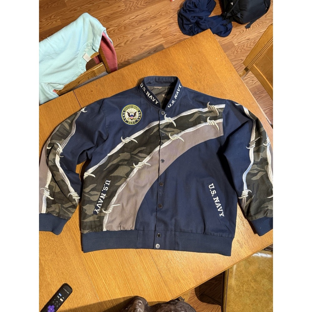 K&S Unique U.S. Navy Reversible Jacket XL Camo Barbed Wire Embroidered Military